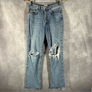 Agolde Women's Straight Leg Jeans in Distressed Light Wash Blue